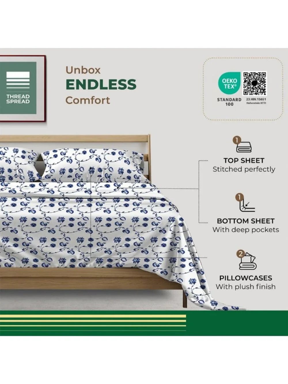 Organic Cotton California King Sheets Set - Soft, Cooling Percale, 4PC Floral